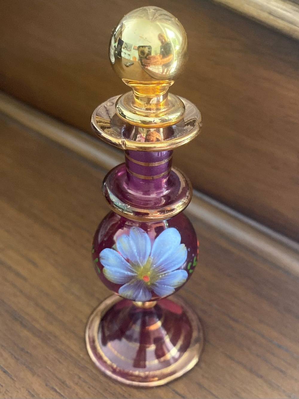 Vintage Style Egyptian Purple & Gold Hand Painted Perfume Bottle Glass Dabber